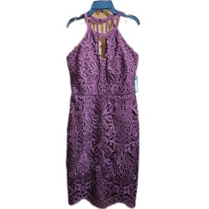 GUESS Elegant Wine Midi Lace Halter Dress womens Size 4 NWT